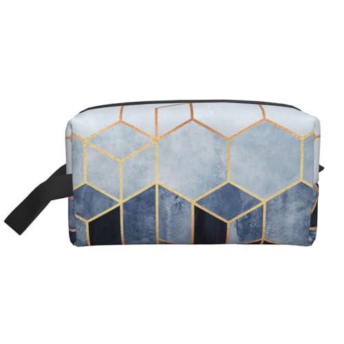 Blau-goldenes geometrisches Design, Kosmetik-Organizer mit großer Kapazität, Reise-Make-up-Tasche für Damen von BYwenhopnbs