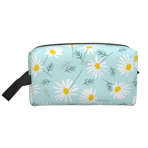 Blau-weißes, zierliches Blumenmuster, Gänseblümchen, Kosmetik-Organizer mit großer Kapazität, Reise-Make-up-Tasche für Damen von BYwenhopnbs