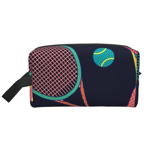 Bunter Schläger und Tennisball. Kosmetik-Organizer mit großer Kapazität, Reise-Make-up-Tasche für Frauen von BYwenhopnbs