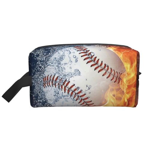 EIN Bild eines Baseballs in Wasser und Feuer. Kosmetik-Organizer mit großer Kapazität, Reise-Make-up-Tasche für Frauen von BYwenhopnbs
