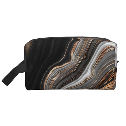 Eleganter schwarzer Marmor mit goldenen und kupfernen Adern. Kosmetik-Organizer mit großer Kapazität, Reise-Make-up-Tasche für Damen von BYwenhopnbs