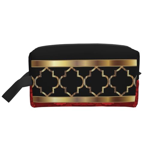 Elegantes rot-schwarz-goldenes Vierpassmuster, Kosmetik-Organizer mit großer Kapazität, Reise-Make-up-Tasche für Damen von BYwenhopnbs