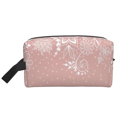 Elegantes weißes Spitzen-Blumen- und Konfetti-Design. Kosmetik-Organizer mit großer Kapazität, Reise-Make-up-Tasche für Damen von BYwenhopnbs