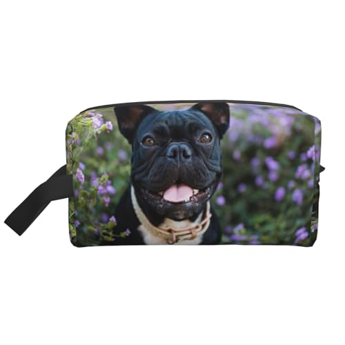 Französische Bulldogge Steht im Blumendesign. Kosmetik-Organizer mit großer Kapazität, Reise-Make-up-Tasche für Frauen von BYwenhopnbs