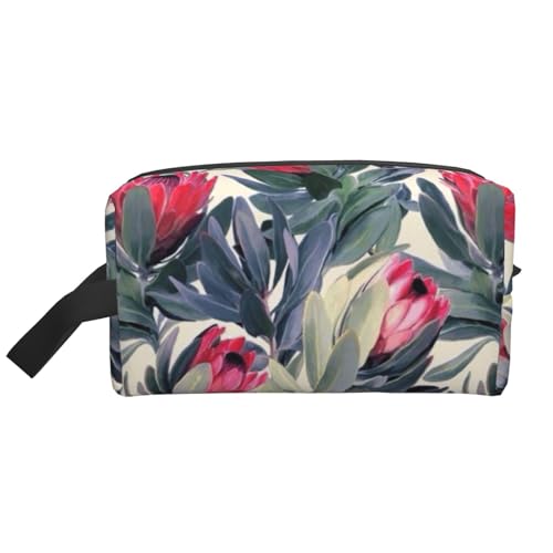 Gemaltes Protea-Muster auf weißem Hintergrund. Kosmetik-Organizer mit großer Kapazität, Reise-Make-up-Tasche für Damen von BYwenhopnbs
