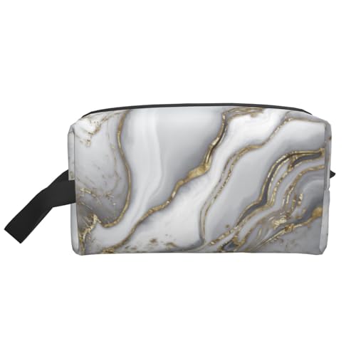 Grauer flüssiger Marmor – Perle und Gold. Kosmetik-Organizer mit großer Kapazität, Reise-Make-up-Tasche für Damen von BYwenhopnbs