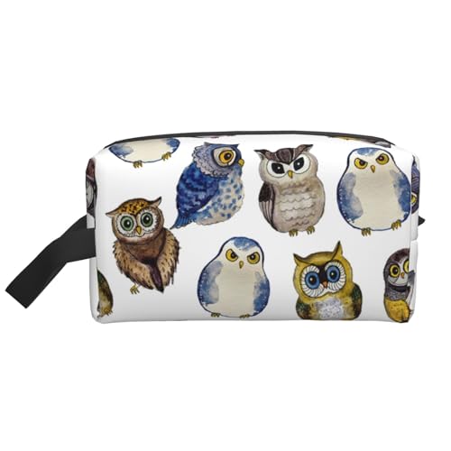 Kosmetik-Organizer mit Aquarell-Eulen und großer Kapazität, Reise-Make-up-Tasche für Damen von BYwenhopnbs