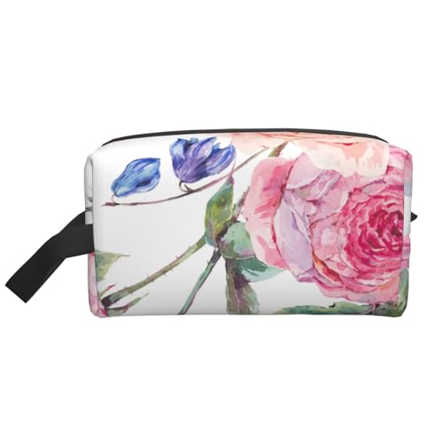Kosmetik-Organizer mit Aquarell-Frühlingsblumen-Vintage-Motiv, große Kapazität, Reise-Make-up-Tasche für Damen von BYwenhopnbs
