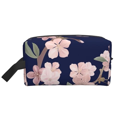 Kosmetik-Organizer mit Blumenmuster, Kirschblüte, Sakura, Marineblau, große Kapazität, Reise-Make-up-Tasche für Damen von BYwenhopnbs