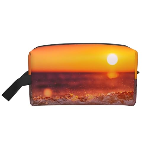 Kosmetik-Organizer mit Sonnenuntergangs- und Meereswellen-Aufdruck, große Kapazität, Reise-Make-up-Tasche für Damen von BYwenhopnbs