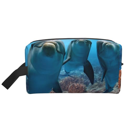 Kosmetik-Organizer mit Tiermotiv, lustiger Delfin-Aufdruck, große Kapazität, Reise-Make-up-Tasche für Frauen von BYwenhopnbs