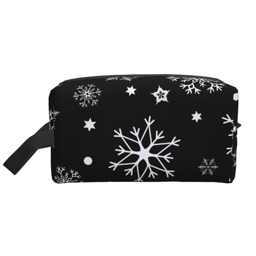 Kosmetik-Organizer mit Weihnachts-Schneeflocke, Schwarz, Winter, große Kapazität, Reise-Make-up-Tasche für Frauen von BYwenhopnbs