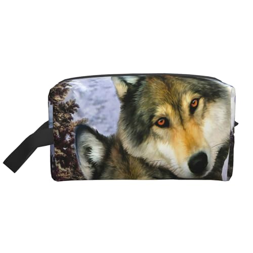 Kosmetik-Organizer mit großem Fassungsvermögen, Reise-Make-up-Tasche für Damen, Tiermotiv, Wolf von BYwenhopnbs