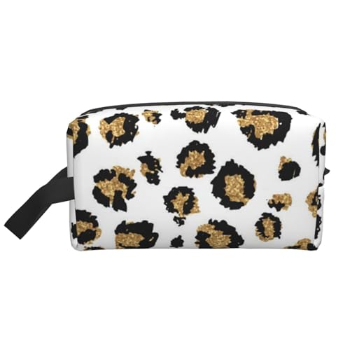 Kosmetik-Organizer mit großem Fassungsvermögen, Reise-Make-up-Tasche für Damen, mit goldenem Glitzer und schwarzem Leoparden-Tierdruck von BYwenhopnbs