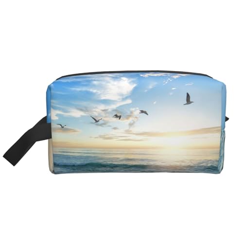 Kosmetik-Organizer mit großer Kapazität, Reise-Make-up-Tasche für Damen, Motiv: Möwe, Meer, Blauer Himmel, weiße Wolken von BYwenhopnbs