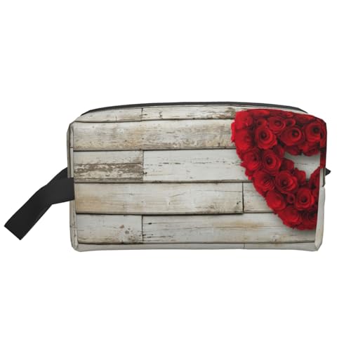 Kosmetik-Organizer mit großer Kapazität, Reise-Make-up-Tasche für Damen, Motiv: rote herzförmige Rosen von BYwenhopnbs
