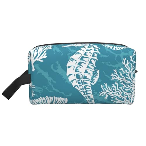 Kosmetik-Organizer mit großer Kapazität, Reise-Make-up-Tasche für Damen, Muscheln, Seepferdchen, Koralle von BYwenhopnbs