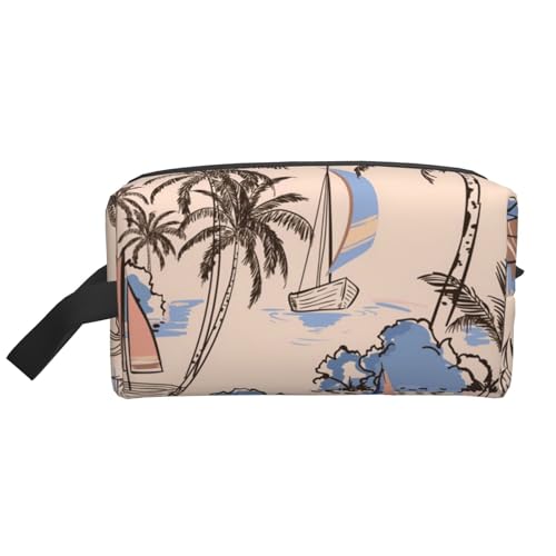 Kosmetik-Organizer mit großer Kapazität, Reise-Make-up-Tasche für Damen, Retro-Stil, schöne Boote, Palmen von BYwenhopnbs
