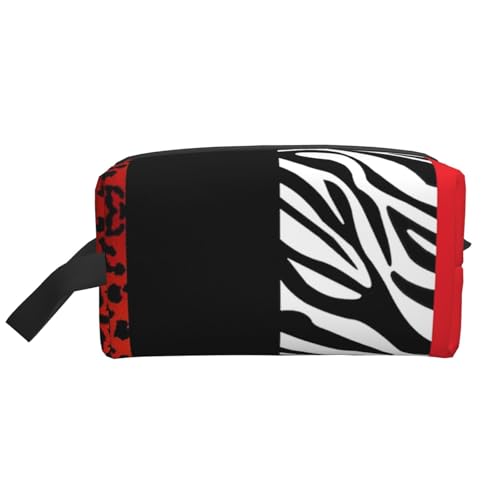 Kosmetik-Organizer mit rotem Leoparden- und Zebramuster und großer Kapazität, Reise-Make-up-Tasche für Damen von BYwenhopnbs