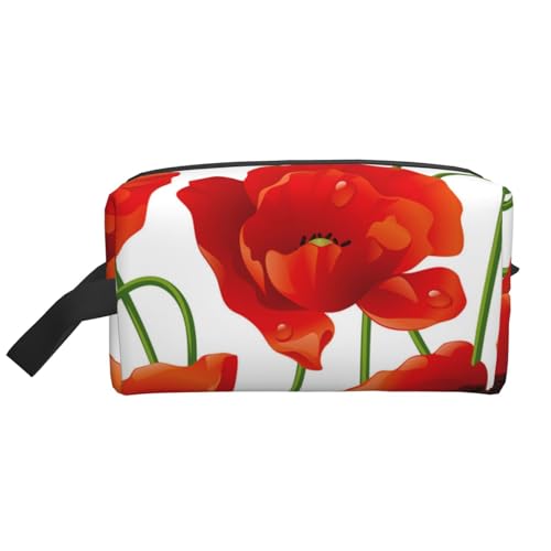 Kosmetik-Organizer mit rotem Mohn und Blumen, große Kapazität, Reise-Make-up-Tasche für Damen von BYwenhopnbs