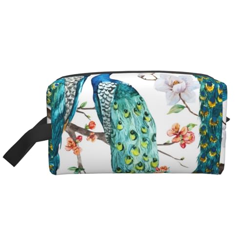 Kosmetik-Organizer mit schönem Pfauenblumen-Druck, große Kapazität, Reise-Make-up-Tasche für Frauen von BYwenhopnbs