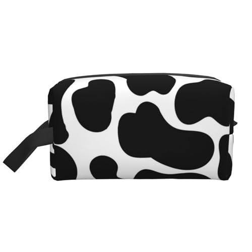 Kosmetik-Organizer mit schwarzem Kuhflecken-Tierdruck, große Kapazität, Reise-Make-up-Tasche für Damen von BYwenhopnbs
