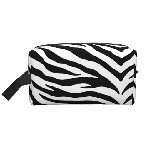 Kosmetik-Organizer mit schwarzem und weißem Zebra-Print und großer Kapazität, Reise-Make-up-Tasche für Damen von BYwenhopnbs