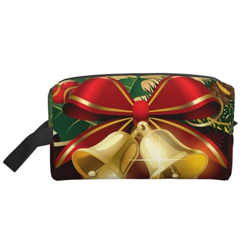 Kosmetik-Organizer mit weihnachtlichem rotem Band und goldenen Glocken, große Kapazität, Reise-Make-up-Tasche für Damen von BYwenhopnbs