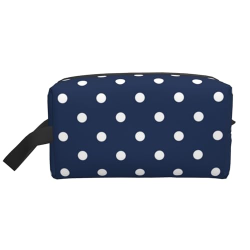 Kosmetik-Organizer mit weißem Punktmuster, Marineblau, große Kapazität, Reise-Make-up-Tasche für Damen von BYwenhopnbs