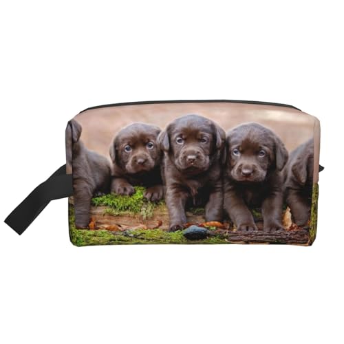 Labrador-Welpen, braune kleine Welpenfamilie, Kosmetik-Organizer mit großer Kapazität, Reise-Make-up-Tasche für Frauen von BYwenhopnbs