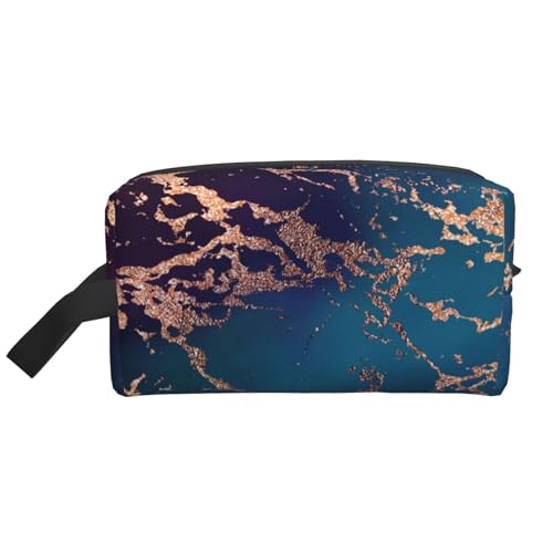 Marmor-Luxus-Dekor, Dunkelviolett und Blaugrün mit Gold, Kosmetik-Organizer mit großer Kapazität, Reise-Make-up-Tasche für Damen von BYwenhopnbs