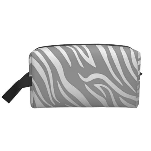 Moderner Kosmetik-Organizer mit Zebra-Tierhaut, Silbergrau, große Kapazität, Reise-Make-up-Tasche für Damen von BYwenhopnbs