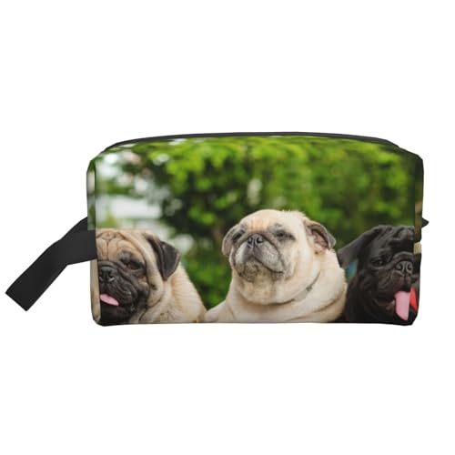 Mops-Freundschaft, Bokeh, Hunde, Haustiere, Freunde, Mops, Kosmetik-Organizer mit großer Kapazität, Reise-Make-up-Tasche für Frauen von BYwenhopnbs