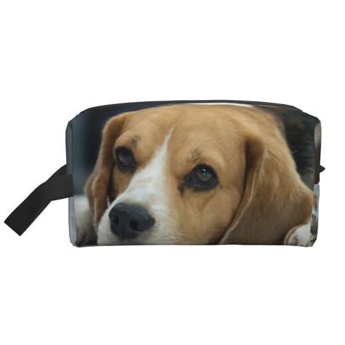 Niedlicher Beagle-Hund liegt auf dem Boden. Kosmetik-Organizer mit großer Kapazität, Reise-Make-up-Tasche für Frauen von BYwenhopnbs