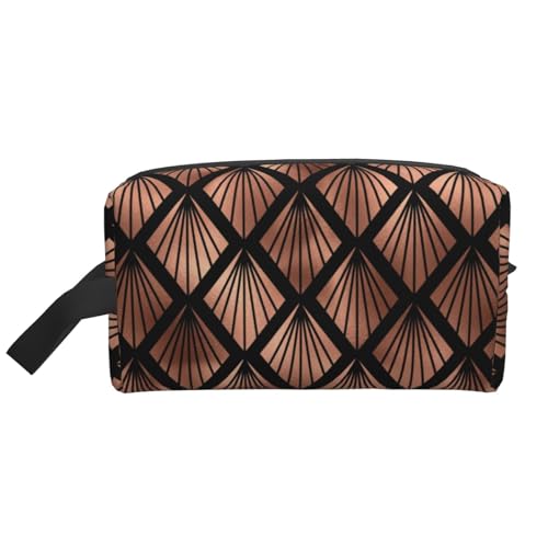 Roségoldene Art-Deco-Fächer auf Schwarz. Kosmetik-Organizer mit großer Kapazität, Reise-Make-up-Tasche für Damen von BYwenhopnbs
