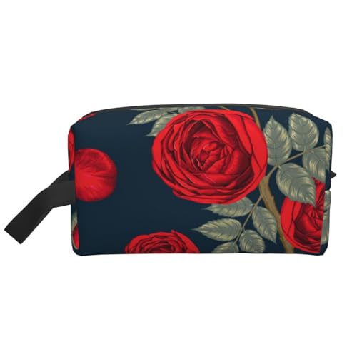 Rote Rosen Blumen Kosmetik-Organizer mit großer Kapazität, Reise-Make-up-Tasche für Frauen von BYwenhopnbs