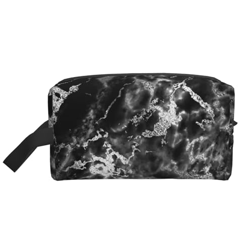 Schwarz-Silber-Graphit-Grau-Marmor Kosmetik-Organizer mit großer Kapazität, Reise-Make-up-Tasche für Frauen von BYwenhopnbs