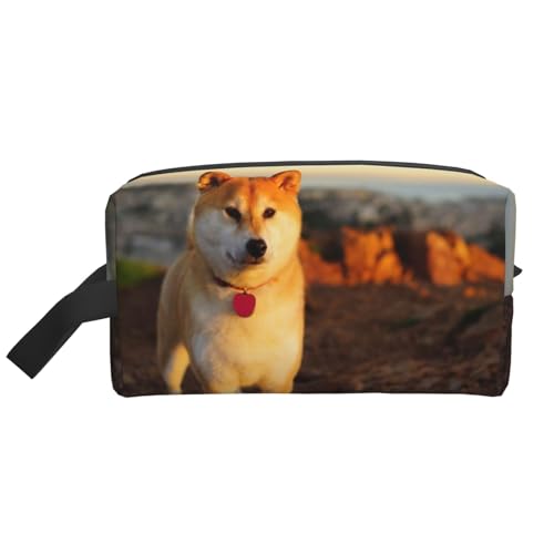 Shiba Inu Haustiere Hunde Sonnenuntergang Bokeh Shiba Inu Kosmetik-Organizer mit großer Kapazität, Reise-Make-up-Tasche für Frauen von BYwenhopnbs