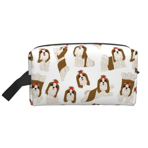 Shih Tzu in Aktion, nahtloses Muster, Kosmetik-Organizer mit großer Kapazität, Reise-Make-up-Tasche für Damen von BYwenhopnbs