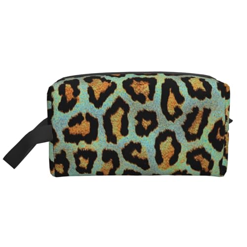 Teal Leopard Chic Animal Print Kosmetik-Organizer mit großer Kapazität, Reise-Make-up-Tasche für Frauen von BYwenhopnbs