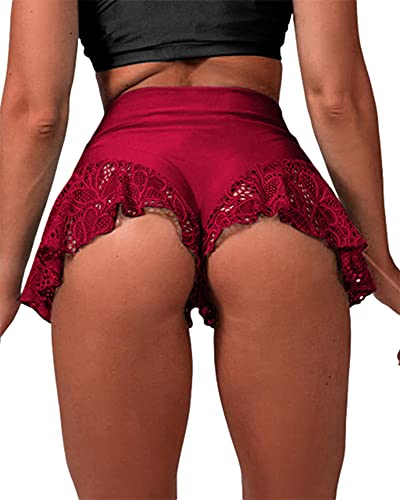 BZB Damen Yoga-Shorts Scrunch Booty Hot Pants High Waist Gym Workout Active Butt Lifting Sport Leggings, Zy-red, XX-Large von BZB