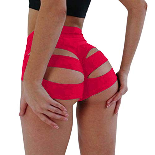 BZB Damen Yoga Shorts Scrunch Booty Hot Pants Hohe Taille Gym Workout Active Butt Lifting Sport Leggings, Rot/Ausflug, einfarbig (Getaway Solids), Klein von BZB