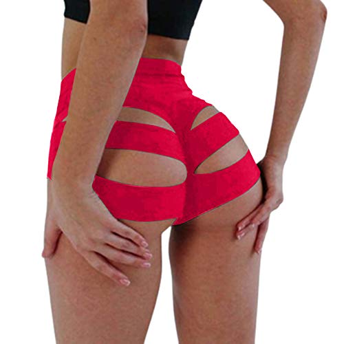 BZB Damen Yoga Shorts Scrunch Booty Hot Pants Hohe Taille Gym Workout Active Butt Lifting Sport Leggings, Rot/Ausflug, einfarbig (Getaway Solids), Mittel von BZB