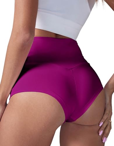 BZB Damen Yoga-Shorts mit hoher Taille, für Fitnessstudio, Workout, Booty, Tanzen, Hotpants, athletische Po, Lifting Sport Leggings, violett, Klein von BZB