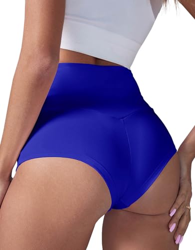 BZB Damen Yoga-Shorts mit hoher Taille, für Fitnessstudio, Workout, Booty, Tanzen, Hotpants, athletische Po, Lifting Sport Leggings - Blau - Mittel von BZB