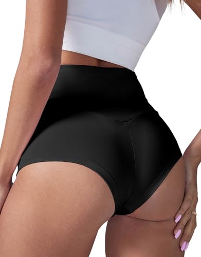 BZB Damen Yoga-Shorts mit hoher Taille, für Fitnessstudio, Workout, Booty, Tanzen, Hotpants, athletische Po, Lifting Sport Leggings - Schwarz - Klein von BZB