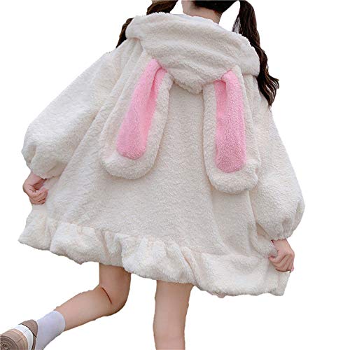 BZB Kawaii Anime Bunny Ohr Hoodies für Frauen Süß Schön Flauschig Flauschig Kaninchen Pullover Tops Cosplay Jacke Mäntel - Weiß - Large von BZB