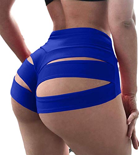 BZB Yoga-Shorts für Damen, mit Ausschnitt, hohe Taille, Fitnessstudio, Workout, aktiver Po, Lifting, Blau, X-Groß von BZB