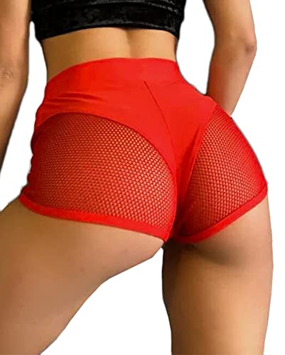 BZB Yoga-Shorts für Damen, mit Ausschnitt, hohe Taille, Fitnessstudio, Workout, aktiver Po, Lifting, Xy-Rot, Groß von BZB