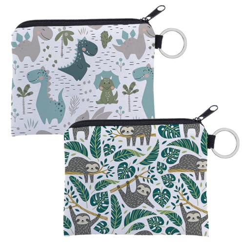 BZKSER Mini Geldbeutel Täschchen - 2Pcs Geldbörse Junge Mädchen Dinosaurier Geldbörse Niedlichen Cartoon Münzbeutel mit Reißverschluss Design Tier Kleine Geldbörse Karte Schlüsselanhänger Geldbörse von BZKSER